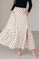 White Polka Dot Ruffled Slit Maxi Skirt