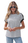Black Stripe Cuffed Sleeve Button Detail Loose Tee