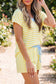Pink Stripe Colorblock Trim V Neck Tee Drawstring Elastic Waist Short Set