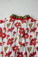 Pink Floral Print Contrast Trim V Neck Double Ruffled Short Sleeve Blouse