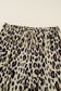 Khaki Exposed Seam Patched Pocket Plus Size Drawstring Leopard Wide Leg Pants