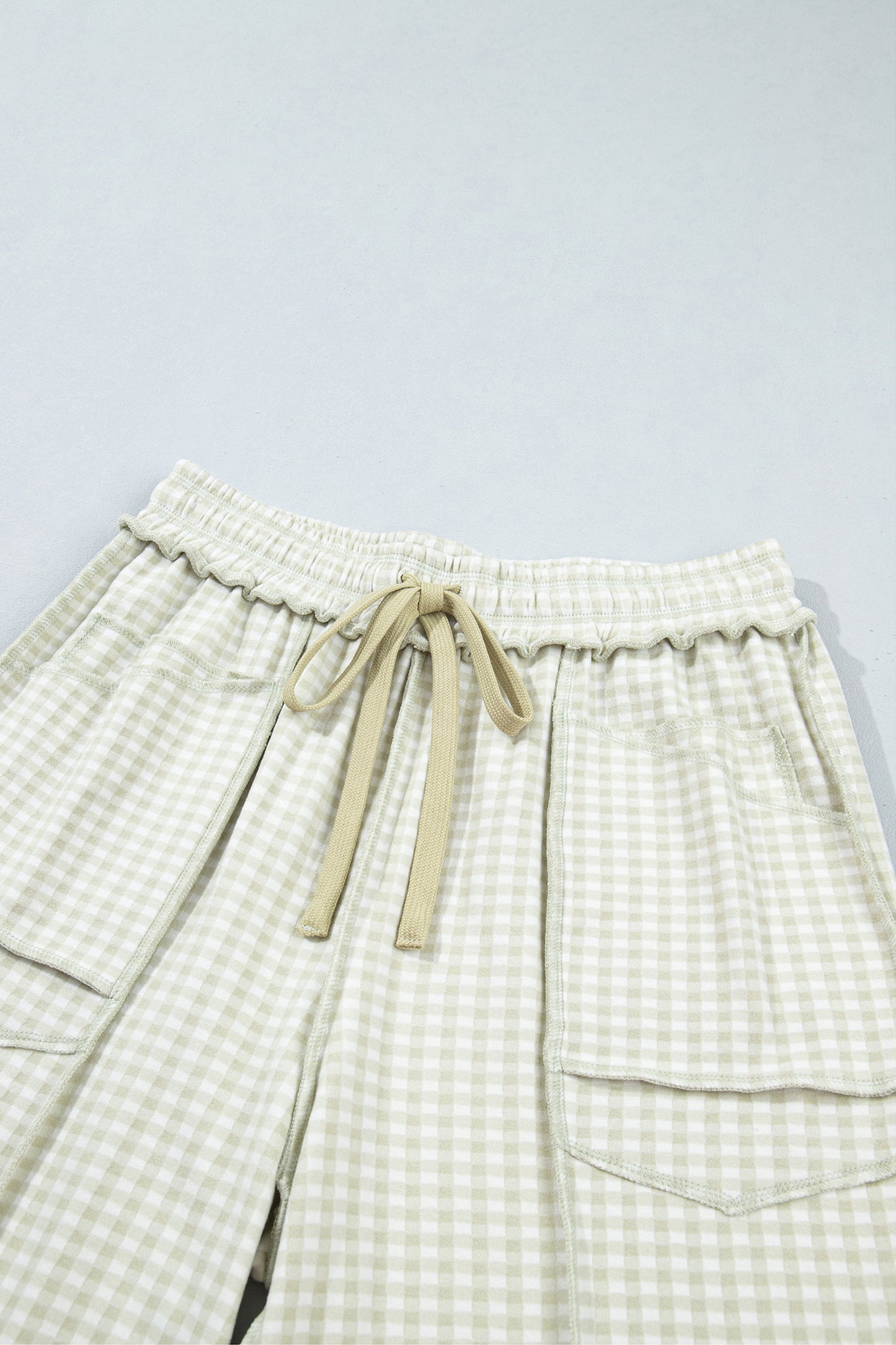 Red Plaid Contrast Trim Drawstring Elastic Waist Shift Pants