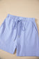 Sky Blue Stripe Dolman Sleeve Polo Shirt and Drawstring Shorts Set