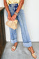 Myosotis Center Seam Cuffed Hem Straight High Waist Jeans