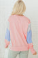 Apricot Pink Exposed Seam Color Block Patchwork Slit Cuffs Oversize Sweatshirt
