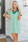 Red Stripe Quarter Zip Polo Collar T Shirt Dress with Pockets