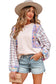 Delicacy Ricrac Trim Floral Plaid Patchwork Puff Sleeve Blouse