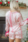 Pink Mixed Floral Print Contrast Piping Trim Satin Tie 2pcs Pajama Set