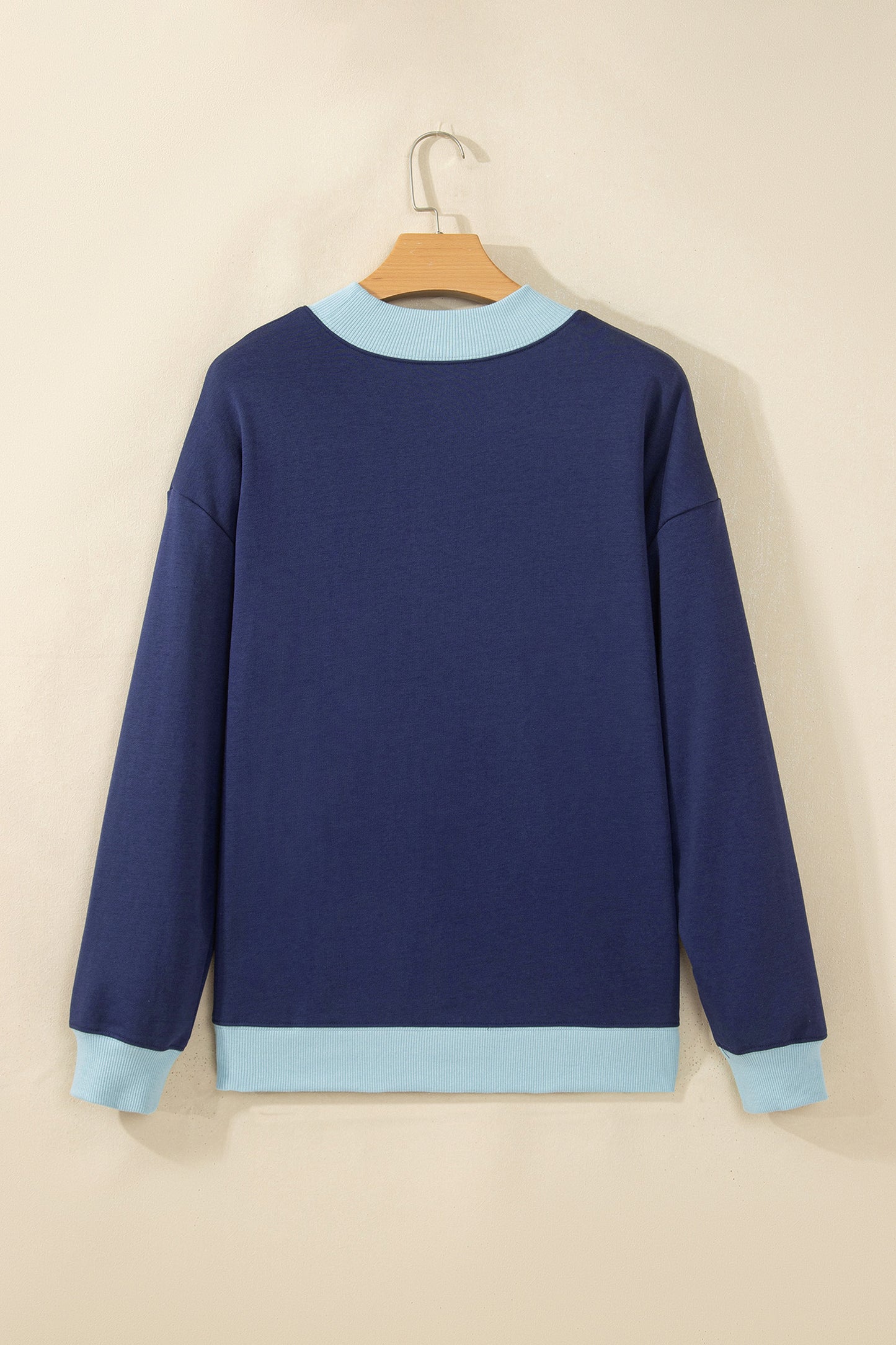 Coffee Colorblock Trim Crewneck Long Sleeve Pullover Sweatshirt