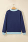 Coffee Colorblock Trim Crewneck Long Sleeve Pullover Sweatshirt