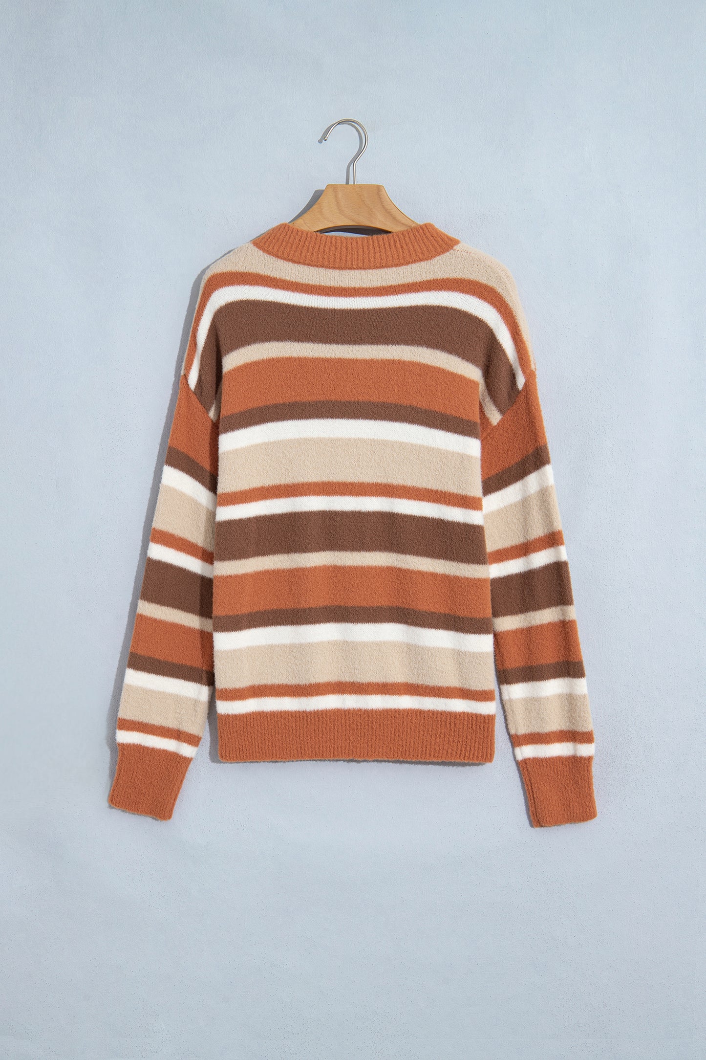 Orange Stripe Dropped Shoulder Loose Pullover Sweater
