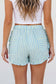 Sky Blue Stripe Elastic Waist Ruffle Trim Casual Shorts