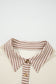 Khaki Stripe Plus Size Color Block Patchwork Half Button Long Sleeve Peplum Blouse
