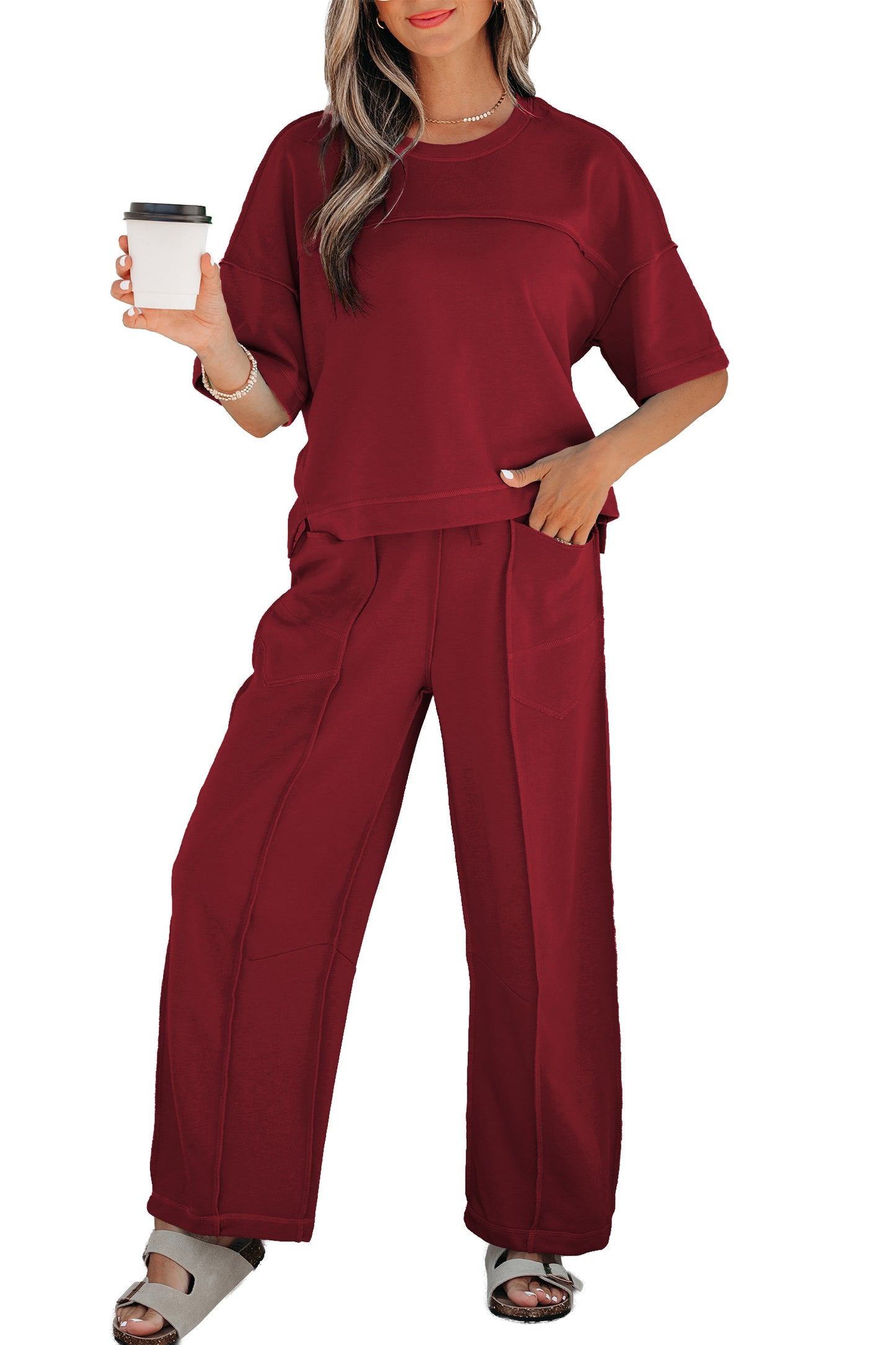 Sky Blue Drop Shoulder Boxy Tee and Barrel Pants Set