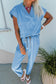 Mint Green Solid Color V Neck Tee Drawstring Pant Set