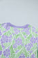 Sky Blue Floral Print Ruffled Color Block Trim Half Sleeve Blouse