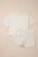 Jet Stream Solid Color Contrast Textured Patchwork Raw Edge 2pcs Short Set