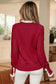 Racing Red Lace Trim Patchwork Buttoned Cuffs Loose Sweater