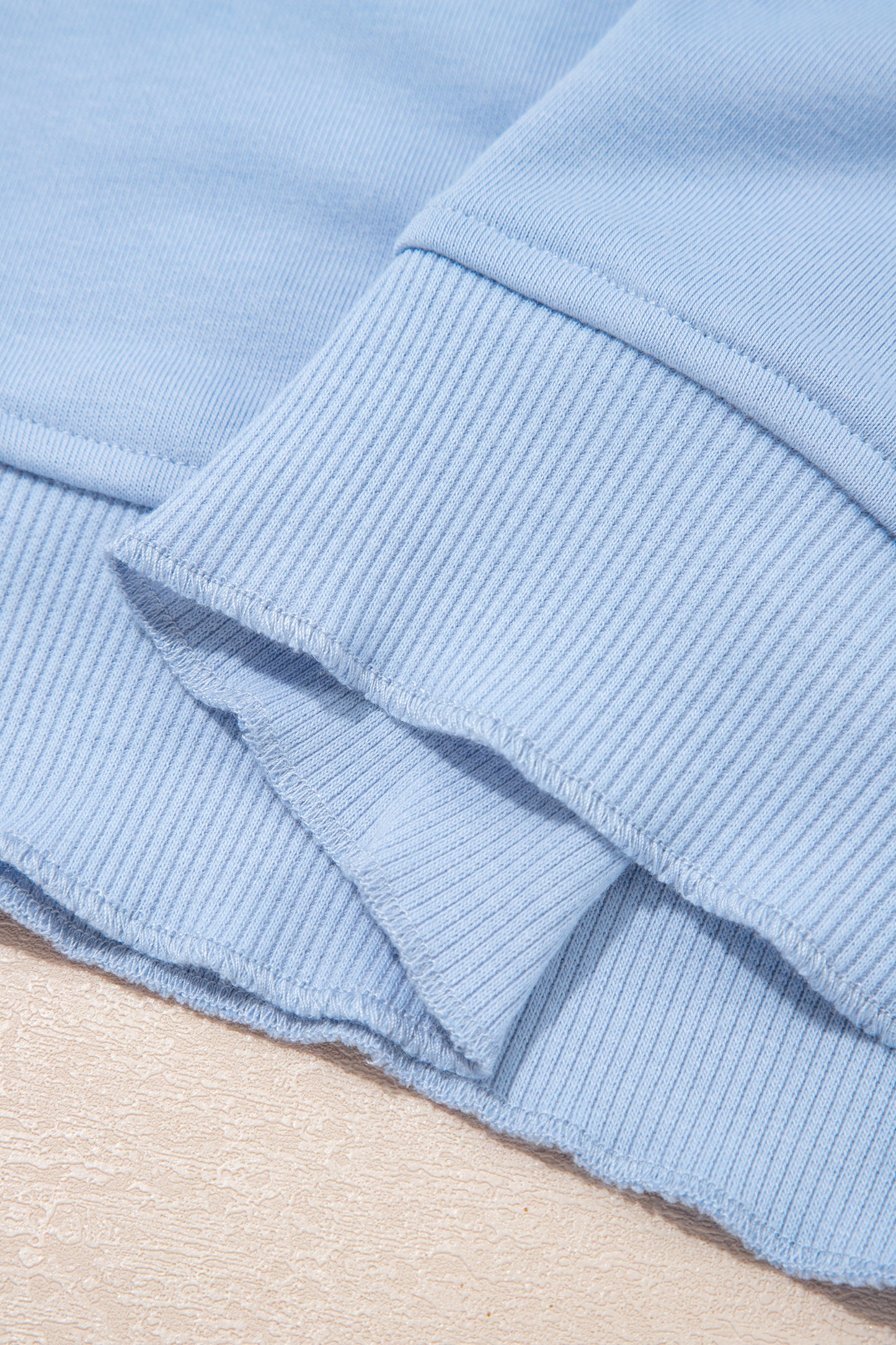 Sky Blue Lace Accent Zipped Collar Short Sleeve Top Sweatpants Set