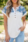 White Floral Patchwork Short Sleeve Viscose Blend Blouse