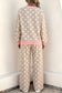 Sky Blue Polka Dot Contrast Trim Long Sleeve Top Drawstring Shift Pants Set
