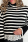 Black Striped High Neck Contrast Ruffle Detail Casual Sweater