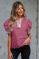 Buckskin Contrast Leopard Trim Split Neck Puff Sleeve Blouse