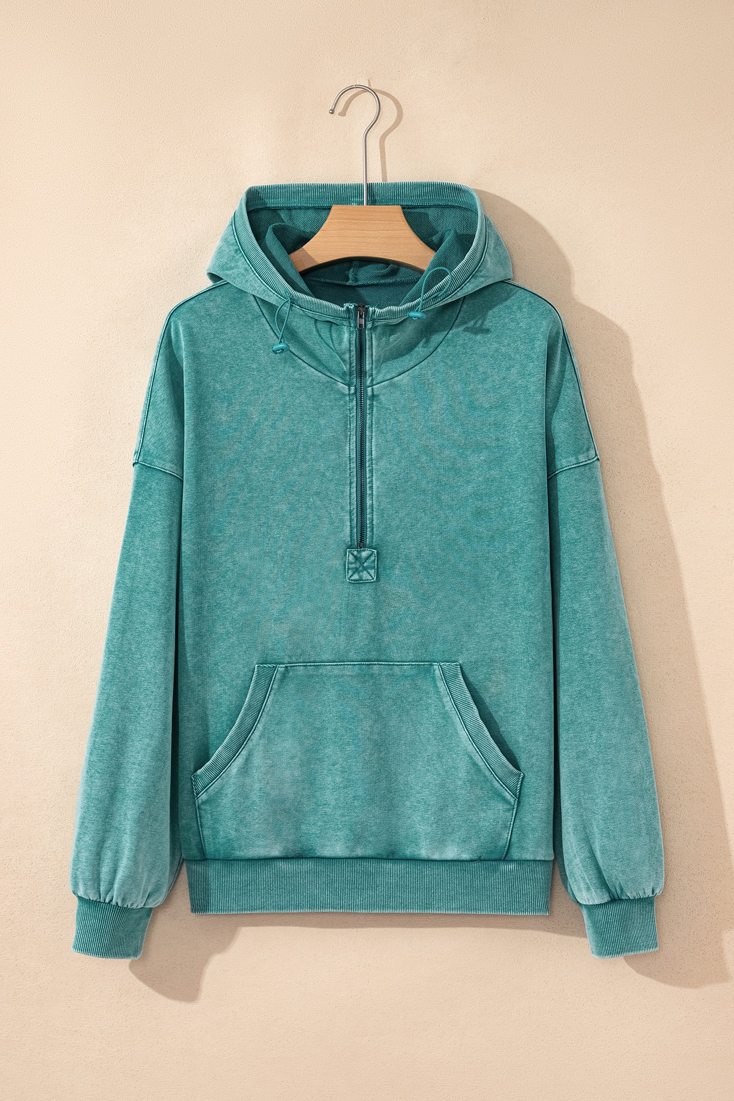 Ashleigh Blue Half Zip Kangaroo Pocket Mineral Wash Baggy Hoodie