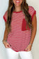 Red Stripe Chest Pocket Patch Round Neck Tank Top