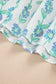 Green Floral Print Striped Detail Contrast V Neck Patchwork Flutter Sleeve Blouse