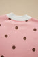 Brown Polka Dot Ribbed Trim Long Sleeve Top Casual Short Set