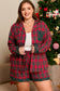 Red Plus Size Plaid Contrast Patchwork Long Sleeve Shirt and Shorts 2pcs Pajama Set