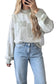 Khaki Patchwork Floral Print Mock Neck Long Sleeve Sweatshirt