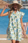 Beige Floral Print V Neck Triple Ruffle Short Sleeve Shift Mini Dress