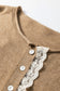 Simply Taupe Contrast Frilled Lace Trim Loose Cardigan Sweater