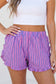 Sky Blue Stripe Elastic Waist Ruffle Trim Casual Shorts