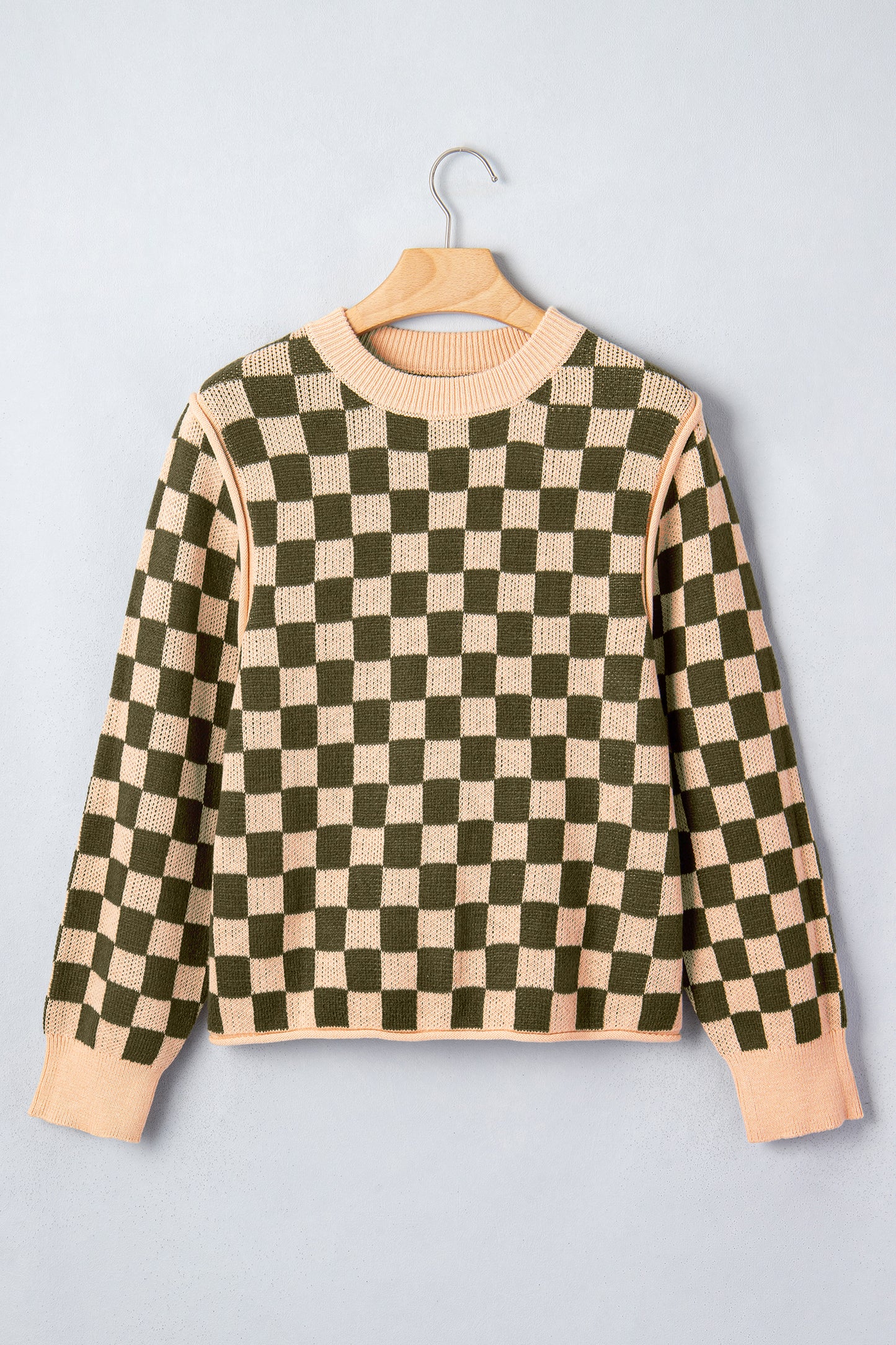 Multicolour Drop Shoulder Plaid Knit Long Sleeve Sweater