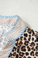 Khaki Plus Size Leopard Print Striped Trim V Neck Drop Waist Long Sleeve Mini Dress
