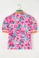 Pink Floral Print Contrast Striped Detail Short Sleeve Blouse