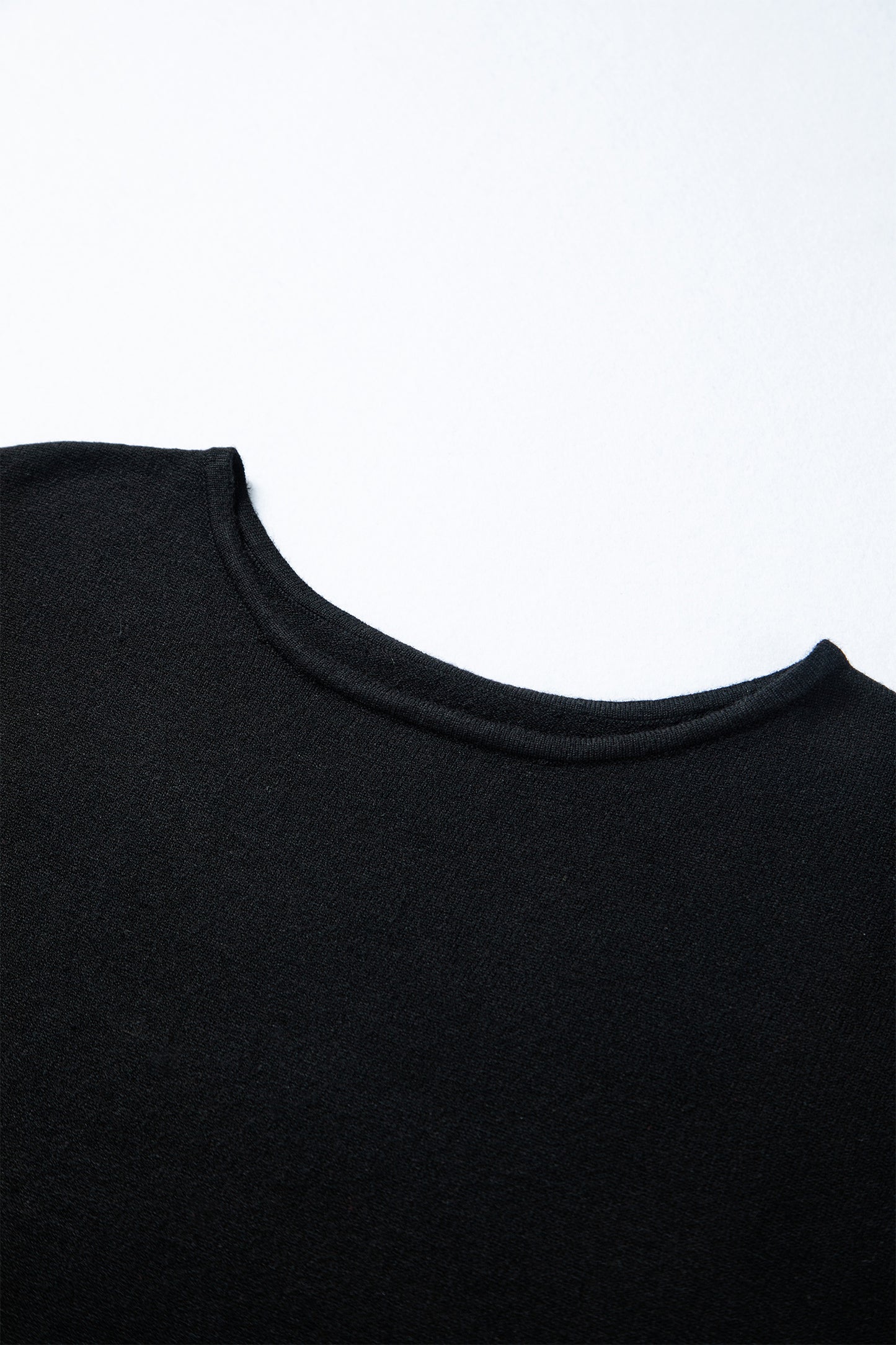 Black Asymmetric Neck Batwing Sleeve Shift Mini Sweater Dress