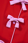 Fiery Red Contrast Trim Ribbon Bow Short Silky 2pcs Pajama Set