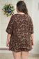 Brown Retro Leopard Print Contrast Varsity Stripe Trim Plus Size 2pcs Short Set