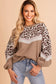 Straw Yellow Leopard Color Block Knit Round Neck Baggy Sweater