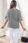 Black Plaid Bow Ruffled Half Sleeve Round Neck Blouse