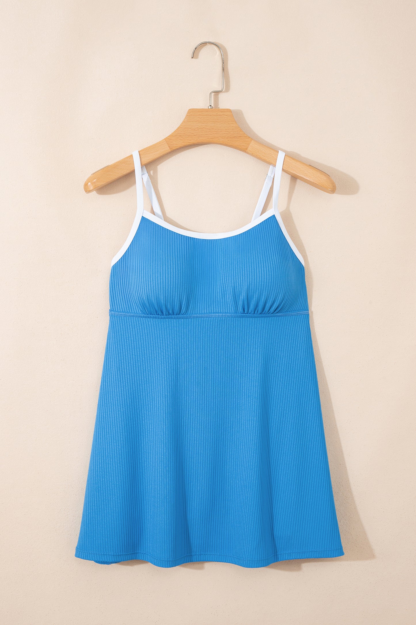 Blackish Green Color Block Edge Ribbed Pocketed Lined Swim Dress