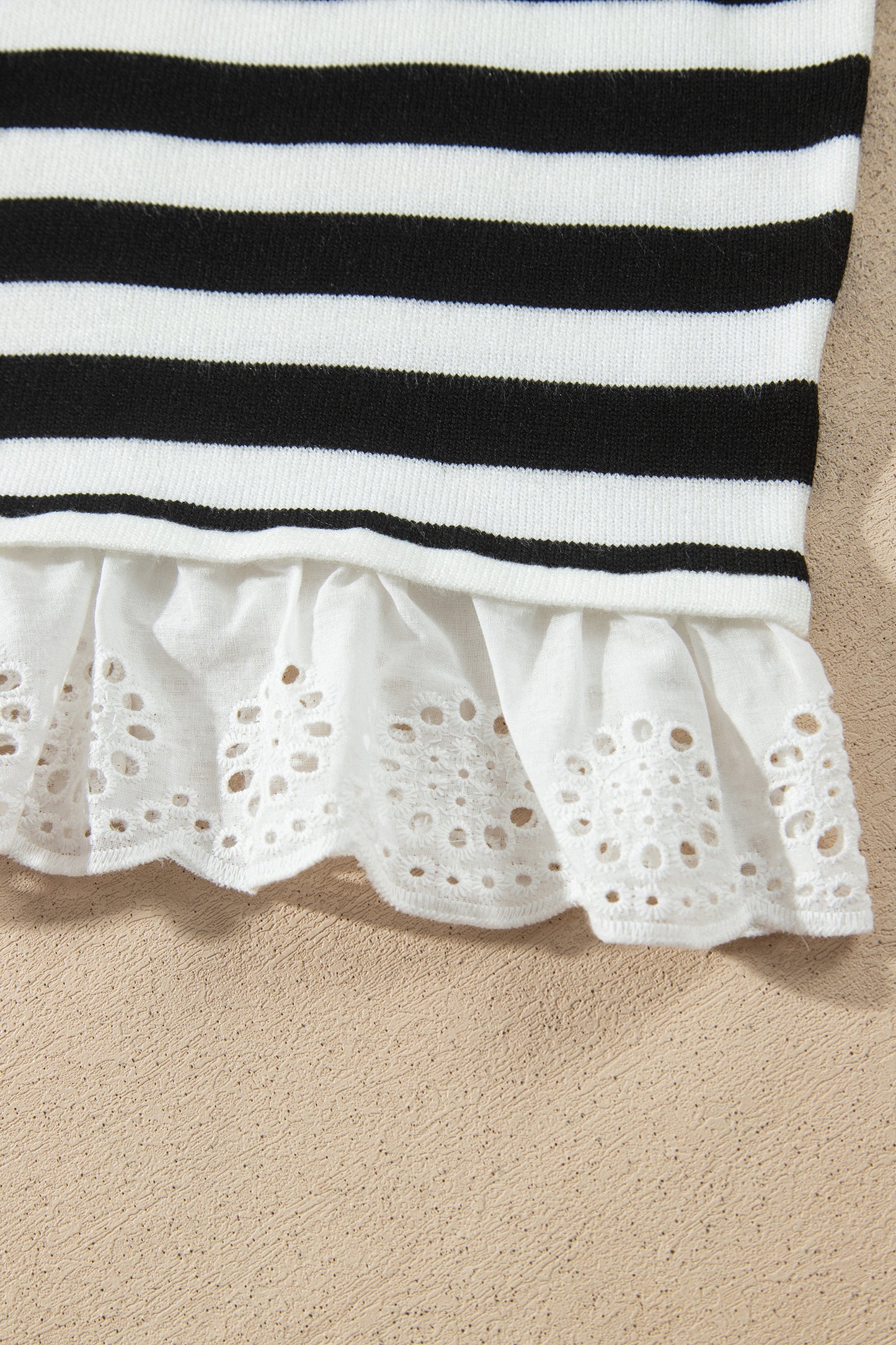 Black Striped High Neck Contrast Ruffle Detail Casual Sweater