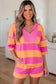 Pink Seam Detail Half Zip Tee Casual Shorts 2pcs Set