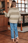 Khaki Striped Color Block Brushed Knit Bow Tie Front Sweater Cardigan