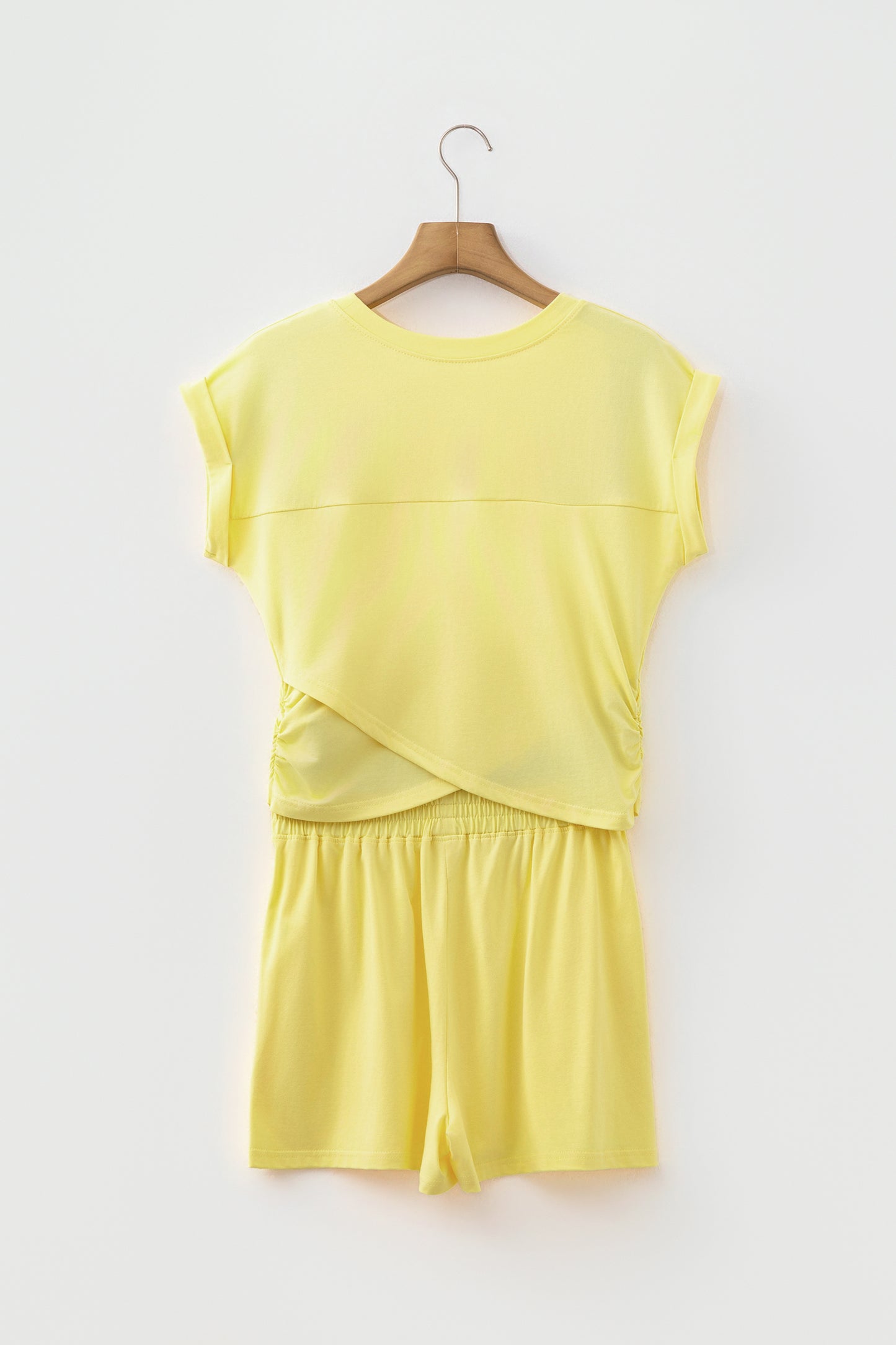 Mint Green Solid Short Sleeve Elastic Waist Pocket Casual Two Piece Short Set
