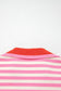 Blue Stripe Contrast Trim Polo Collar Ruffled Short Sleeve Blouse